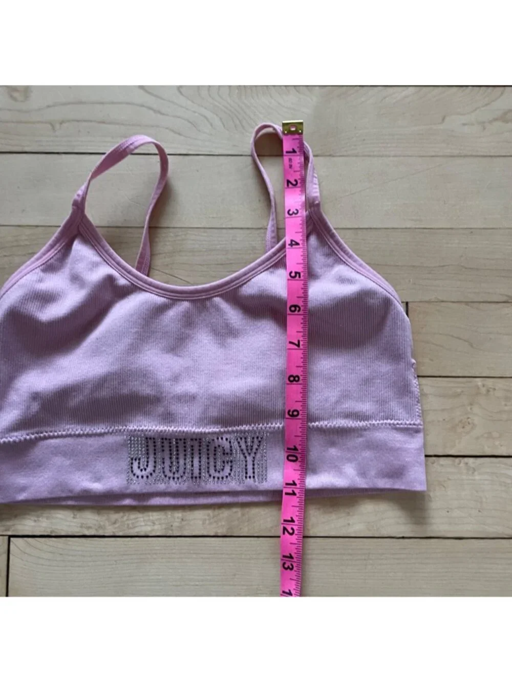 Y2K Juicy Couture Rhinestone Spellout Sports Bra Pale Pink M Adjustable Glam